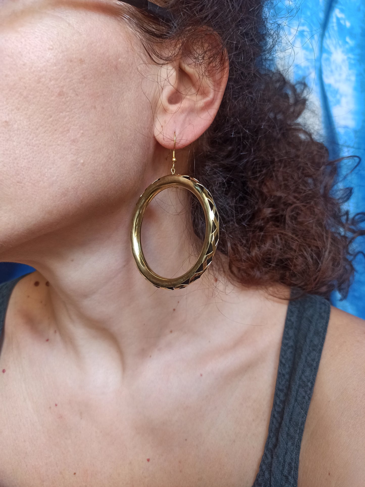 Boho earrings golden hoops double pierced