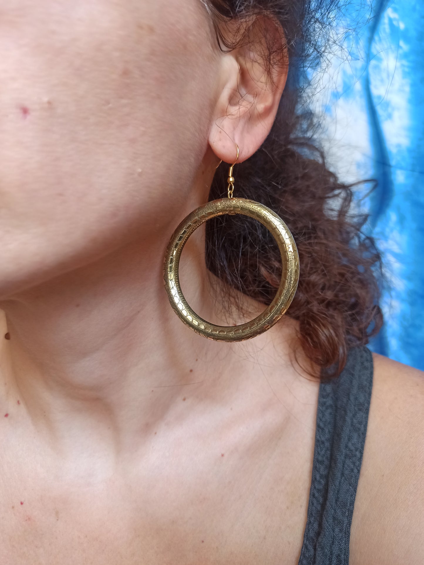 Boho earrings golden double dangle decorated hoops