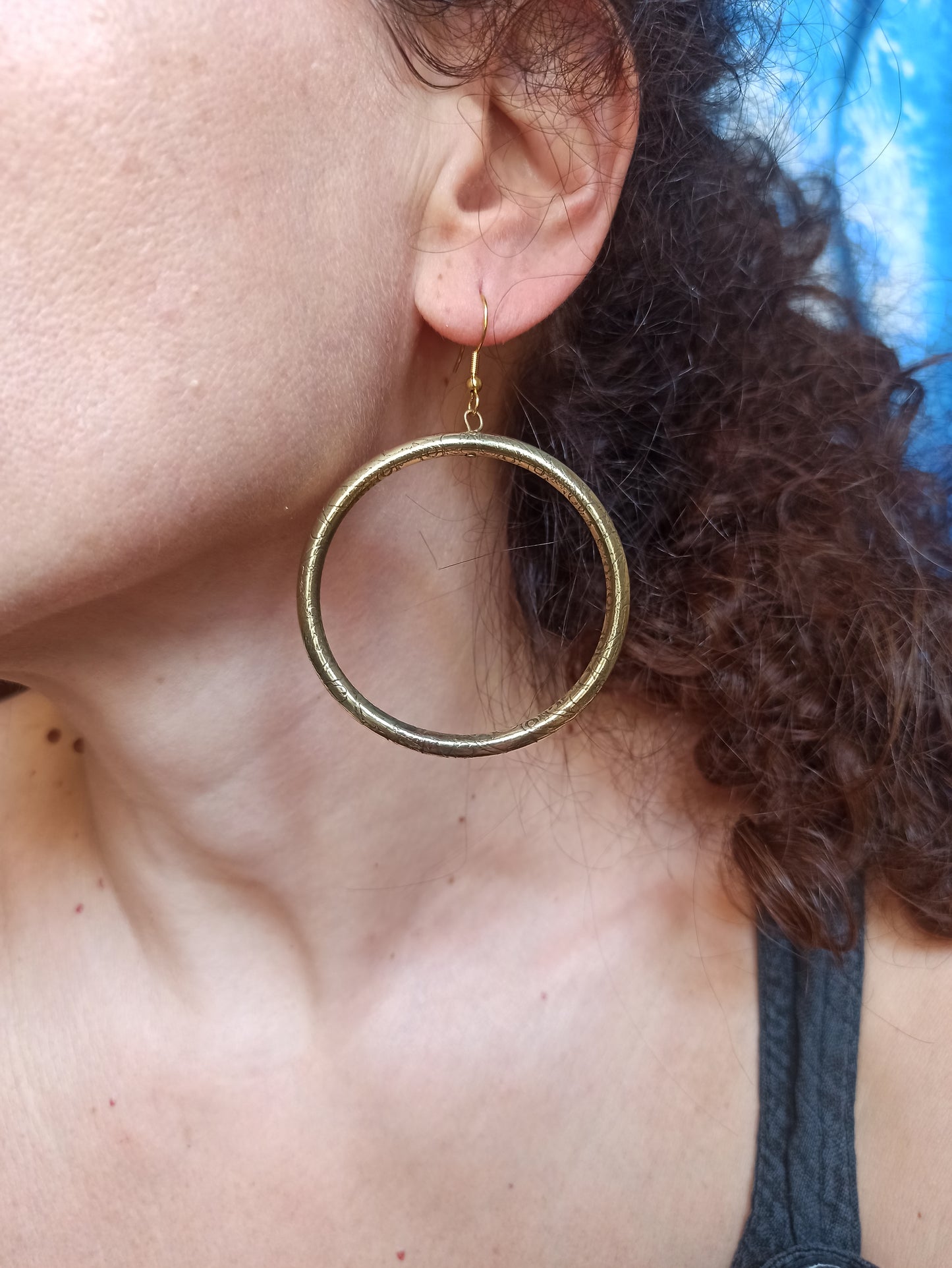 Boho earrings golden hoops hanging thin decorated