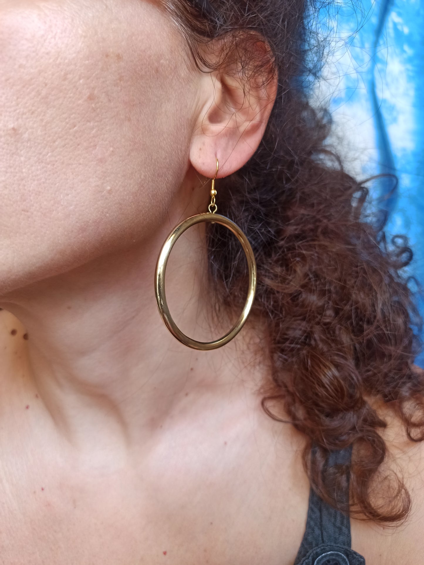 Boho earrings golden hoops dangle thin smooth