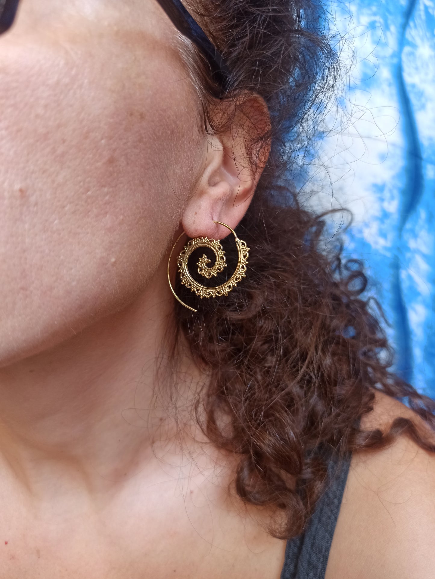 Golden spiral drop boho earrings