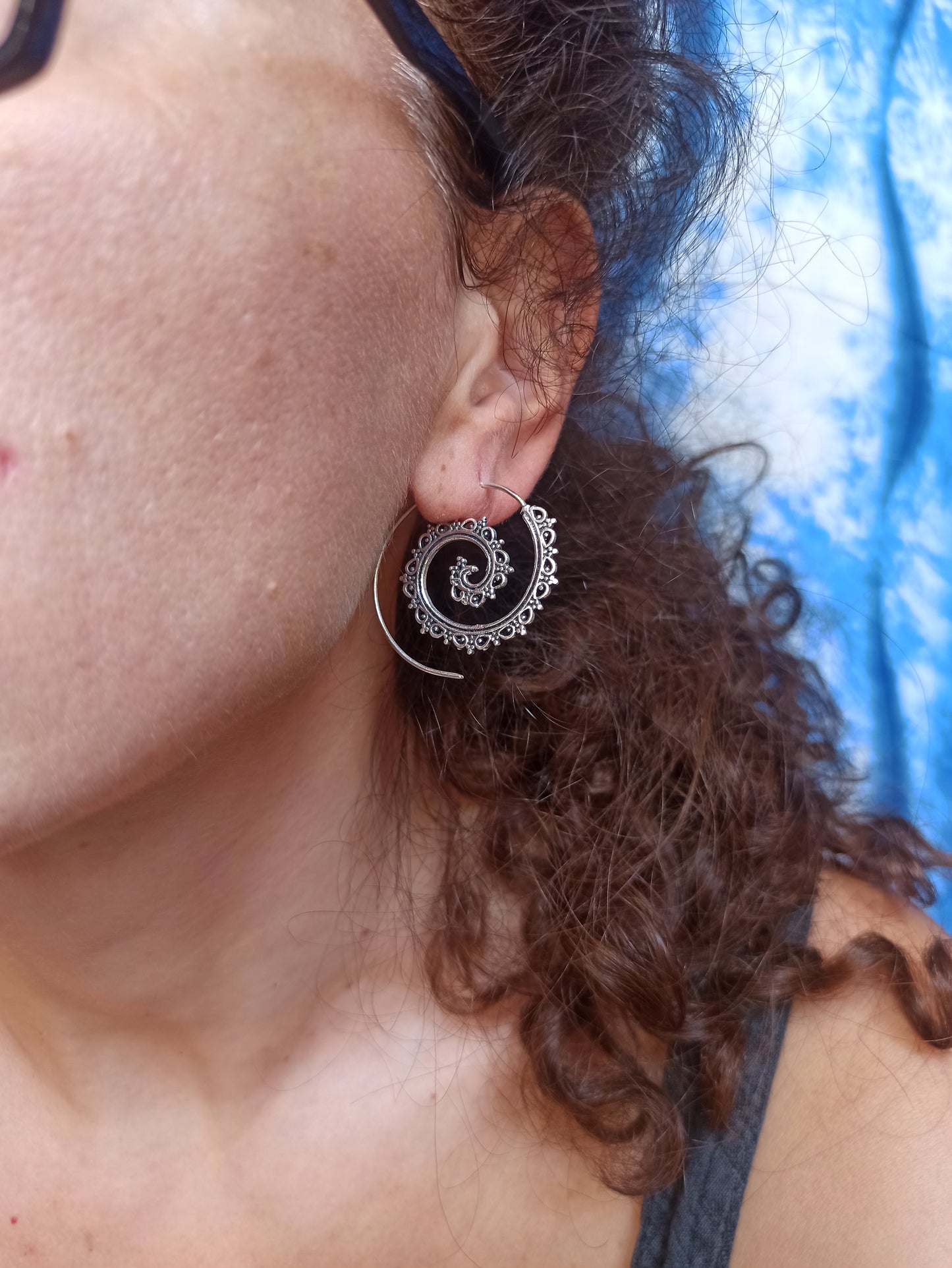 Boho earrings silver spiral drops