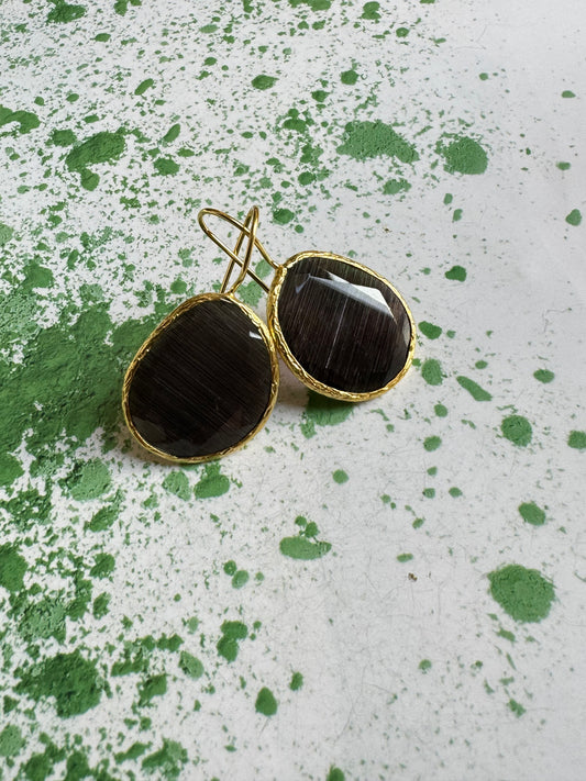 Black drop stone earrings