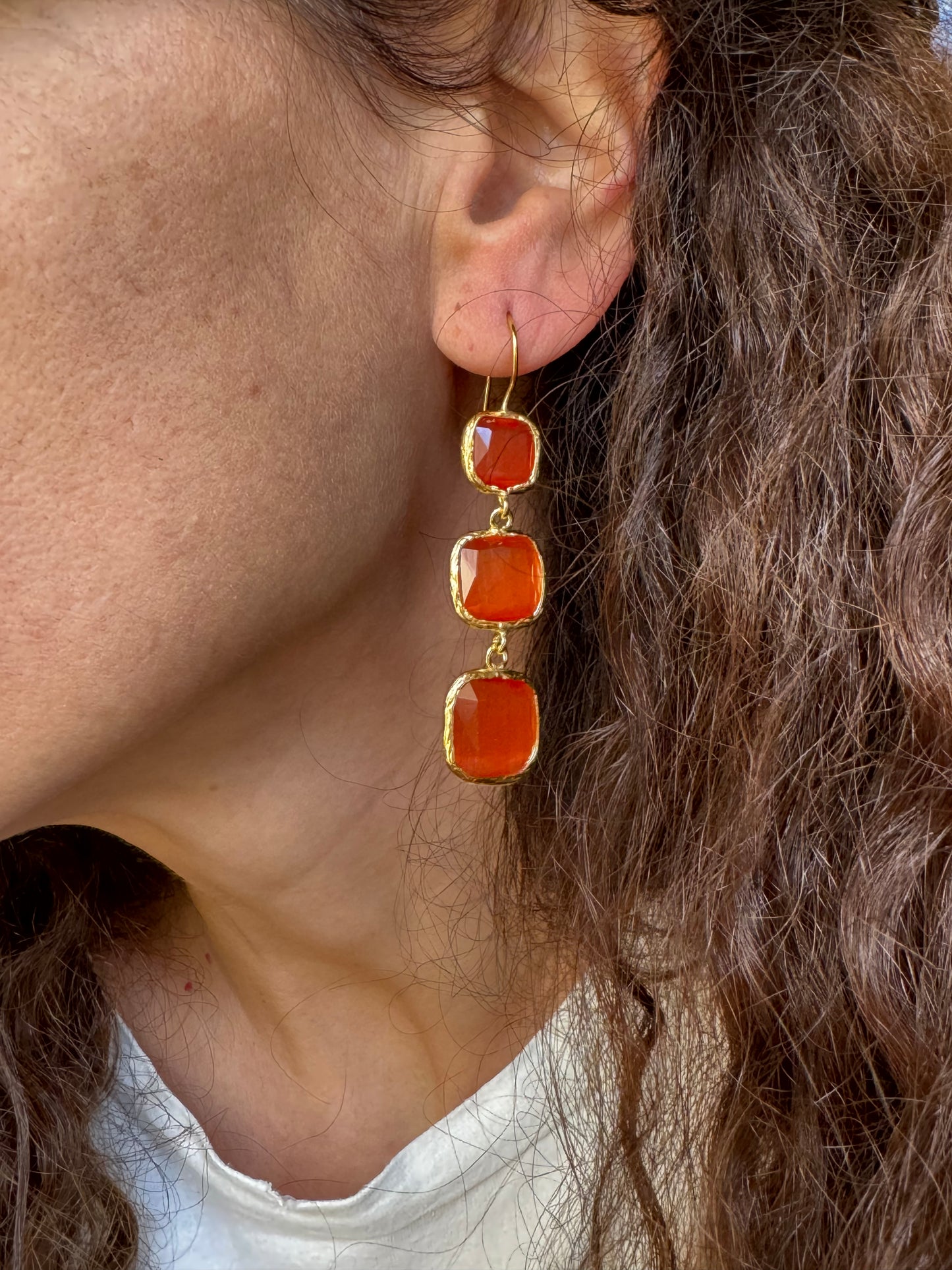 3 orange stone earrings