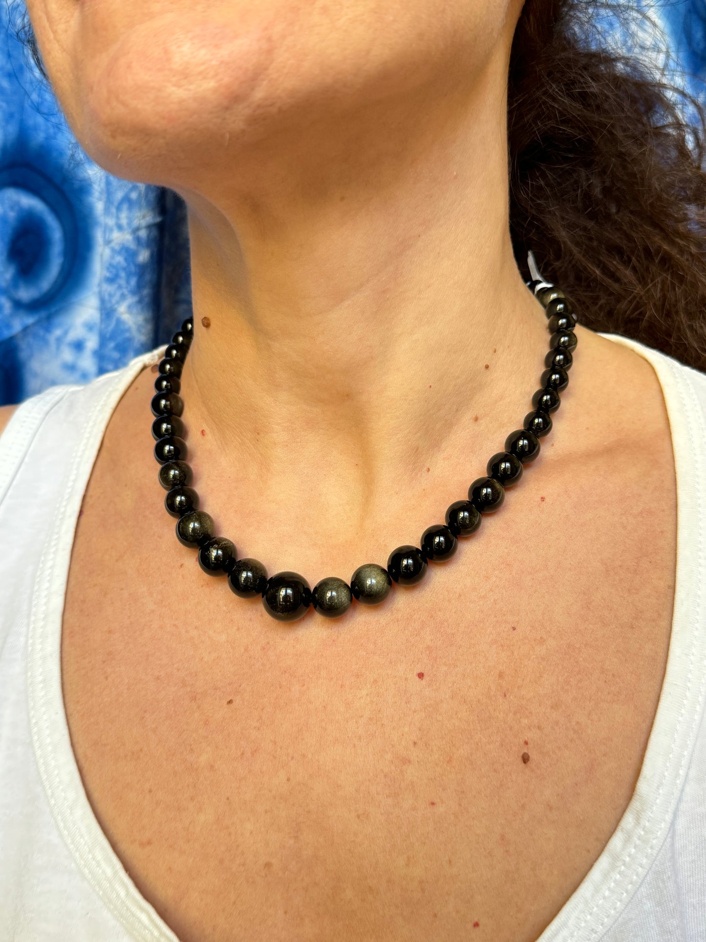 Golden black obsidian necklace