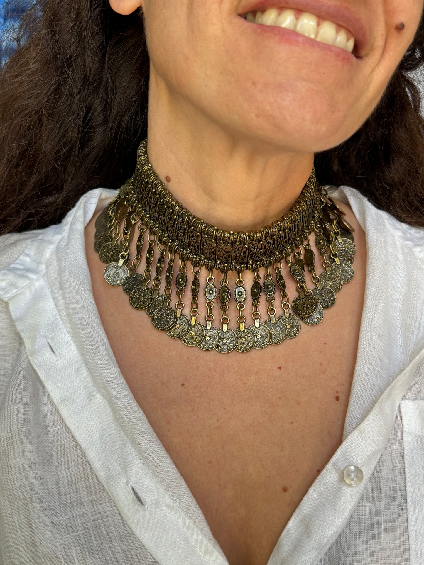 Golden zamak coin level 1 bib necklace