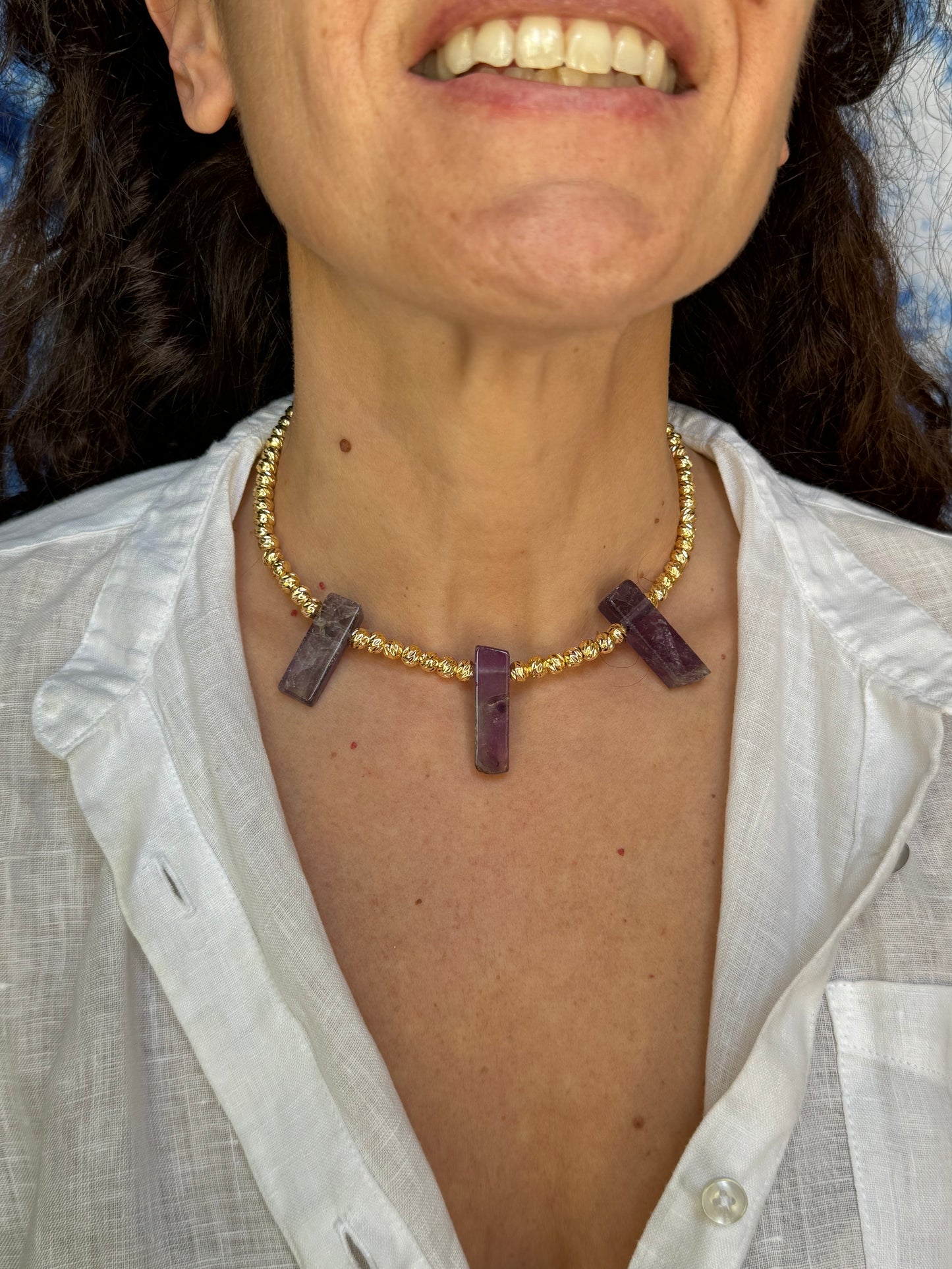 Amethyst golden choker necklace