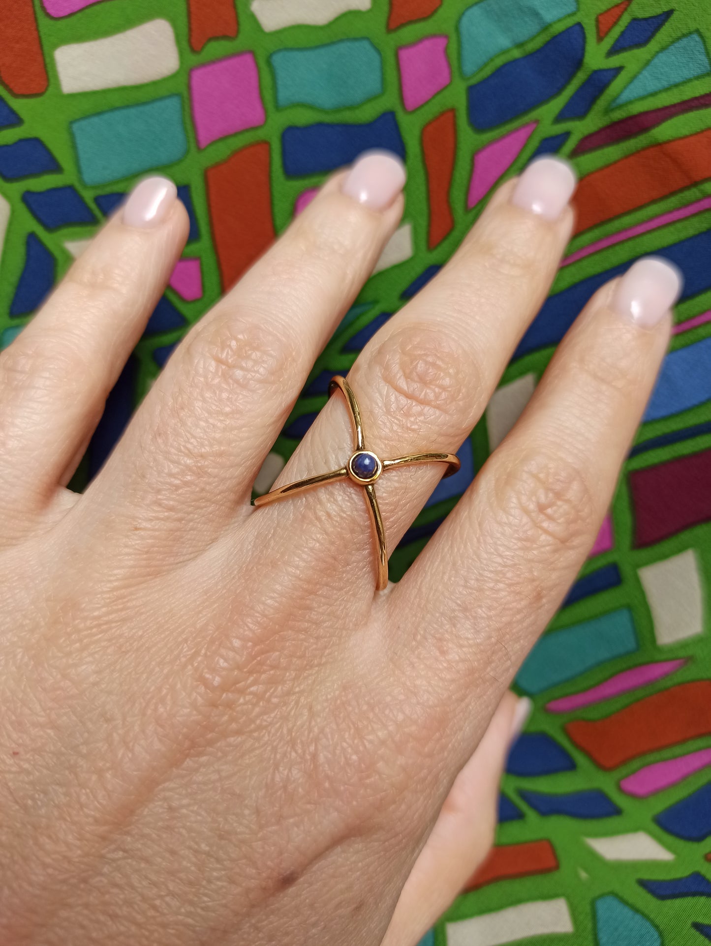 Golden infinity lapis boho ring