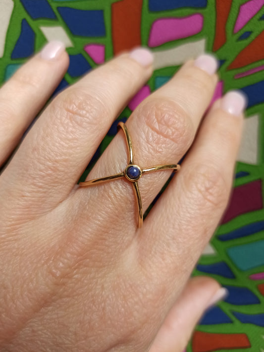 Golden infinity lapis boho ring