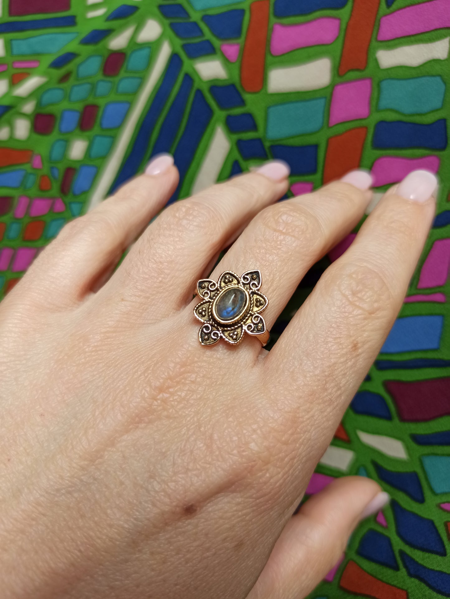 Golden labradorite boho ring