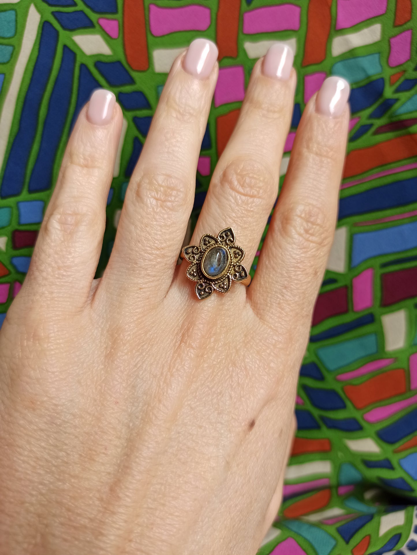 Golden labradorite boho ring