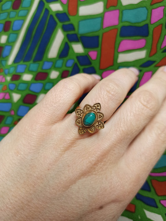 Turquoise golden boho ring