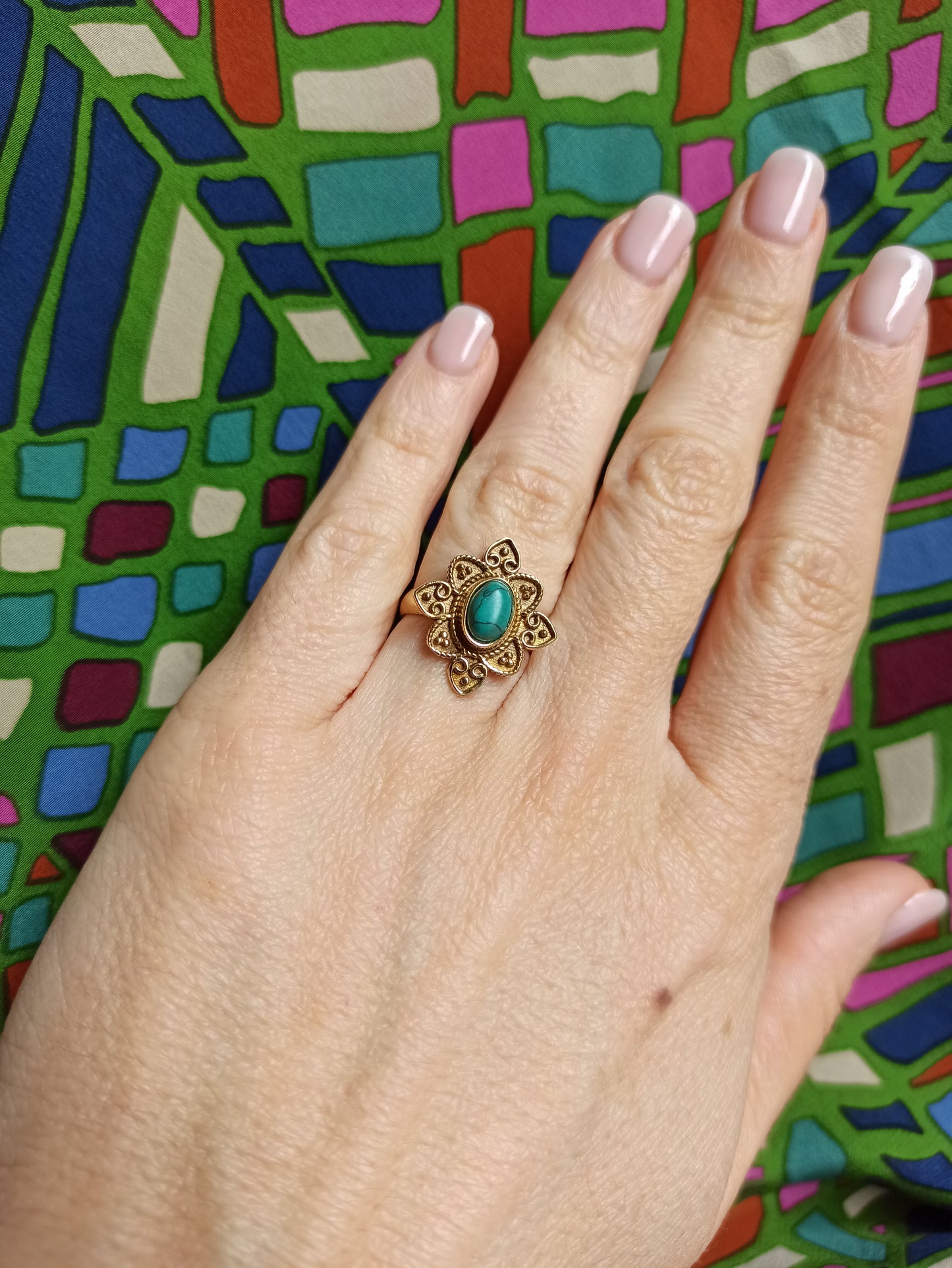 Turquoise golden boho ring