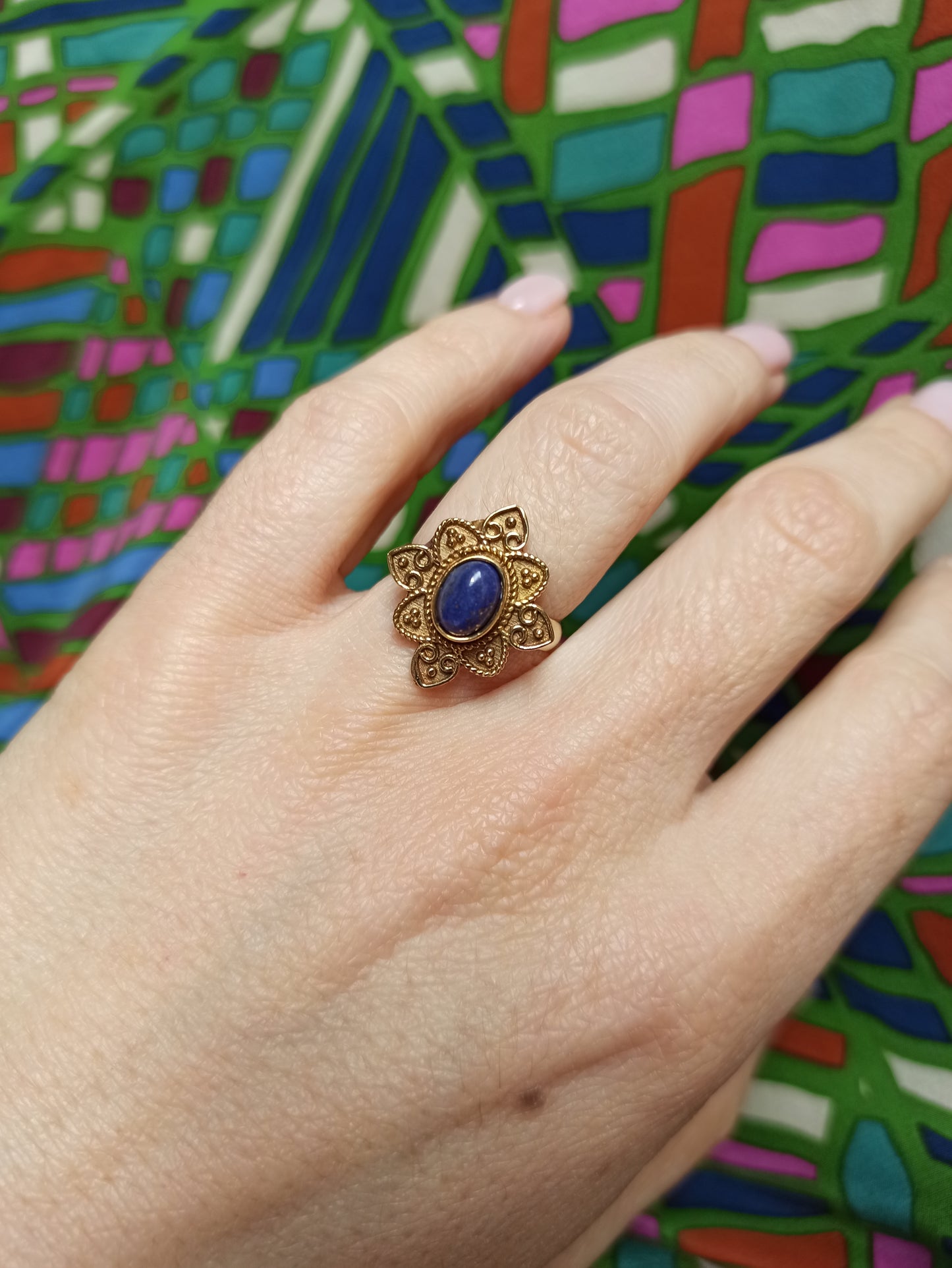 Golden lapis boho ring