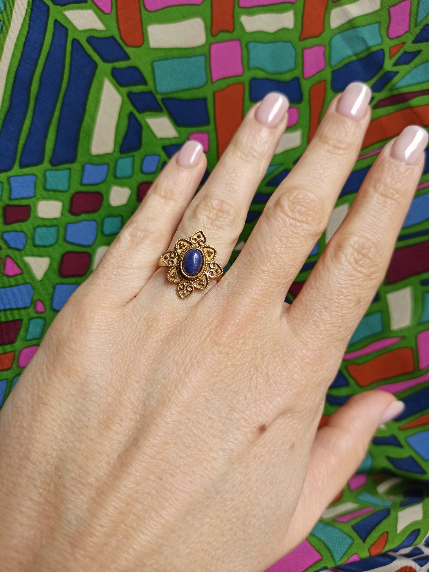 Golden lapis boho ring