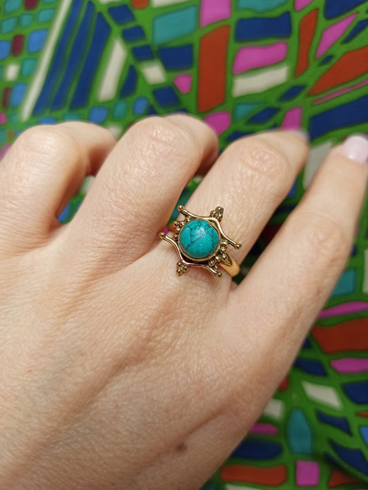 Turquoise golden boho ring