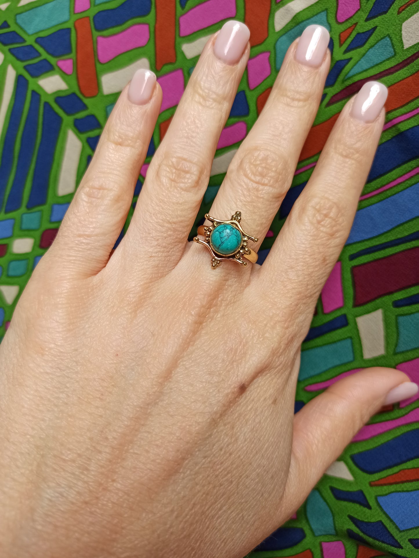 Turquoise golden boho ring