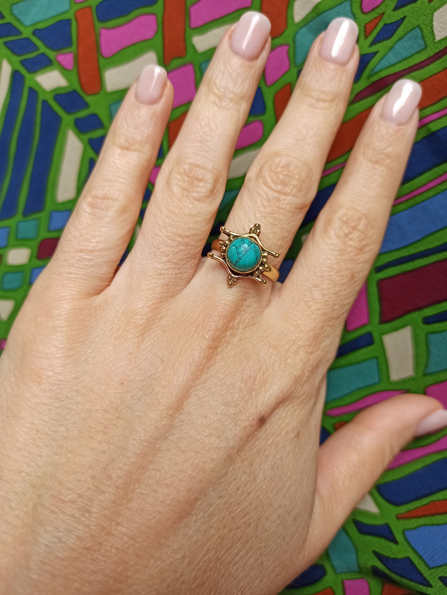 Turquoise golden boho ring