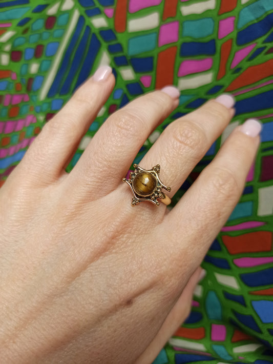 Goldener Tigerauge-Boho-Ring