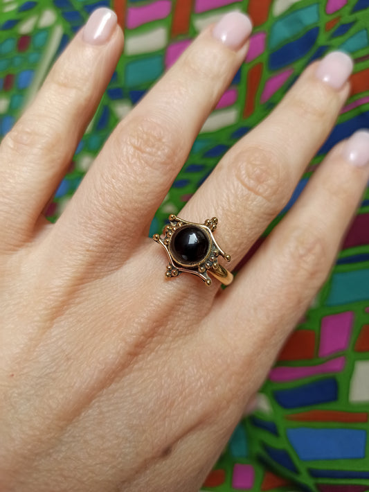 Golden onyx boho ring