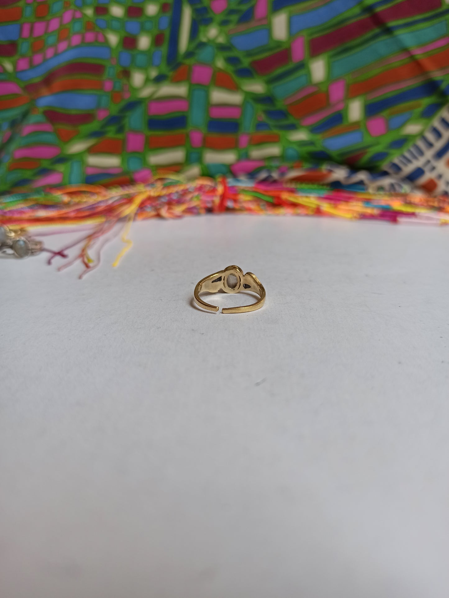 Golden labradorite boho ring with little hands