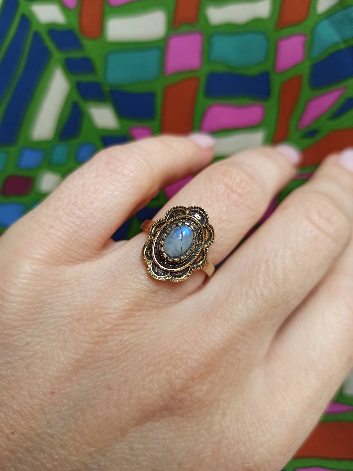 Golden labradorite boho ring