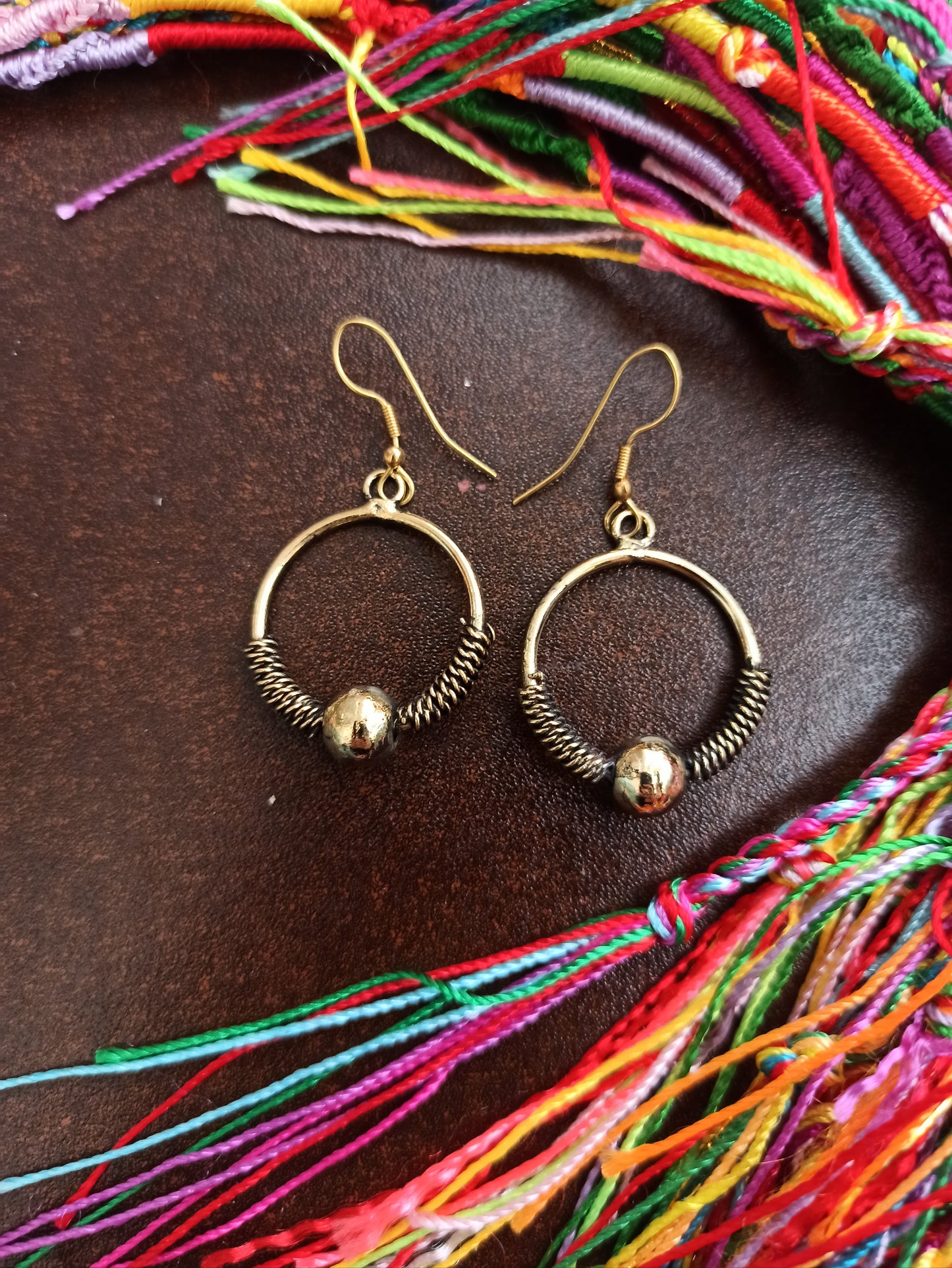 Golden boho circle ball earrings