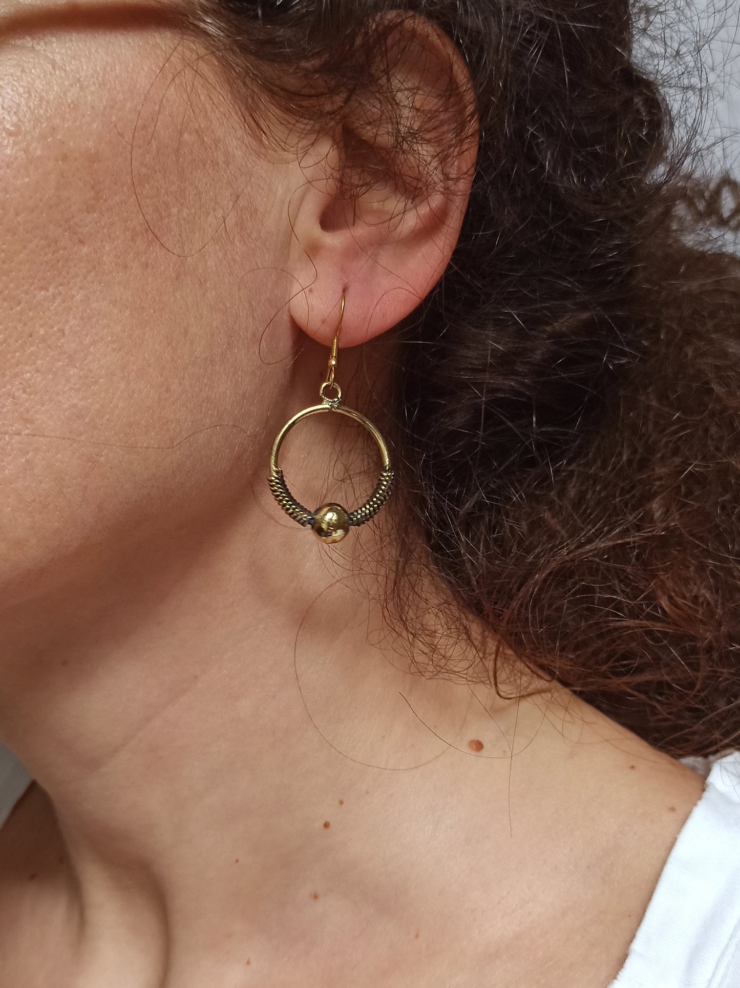 Golden boho circle ball earrings