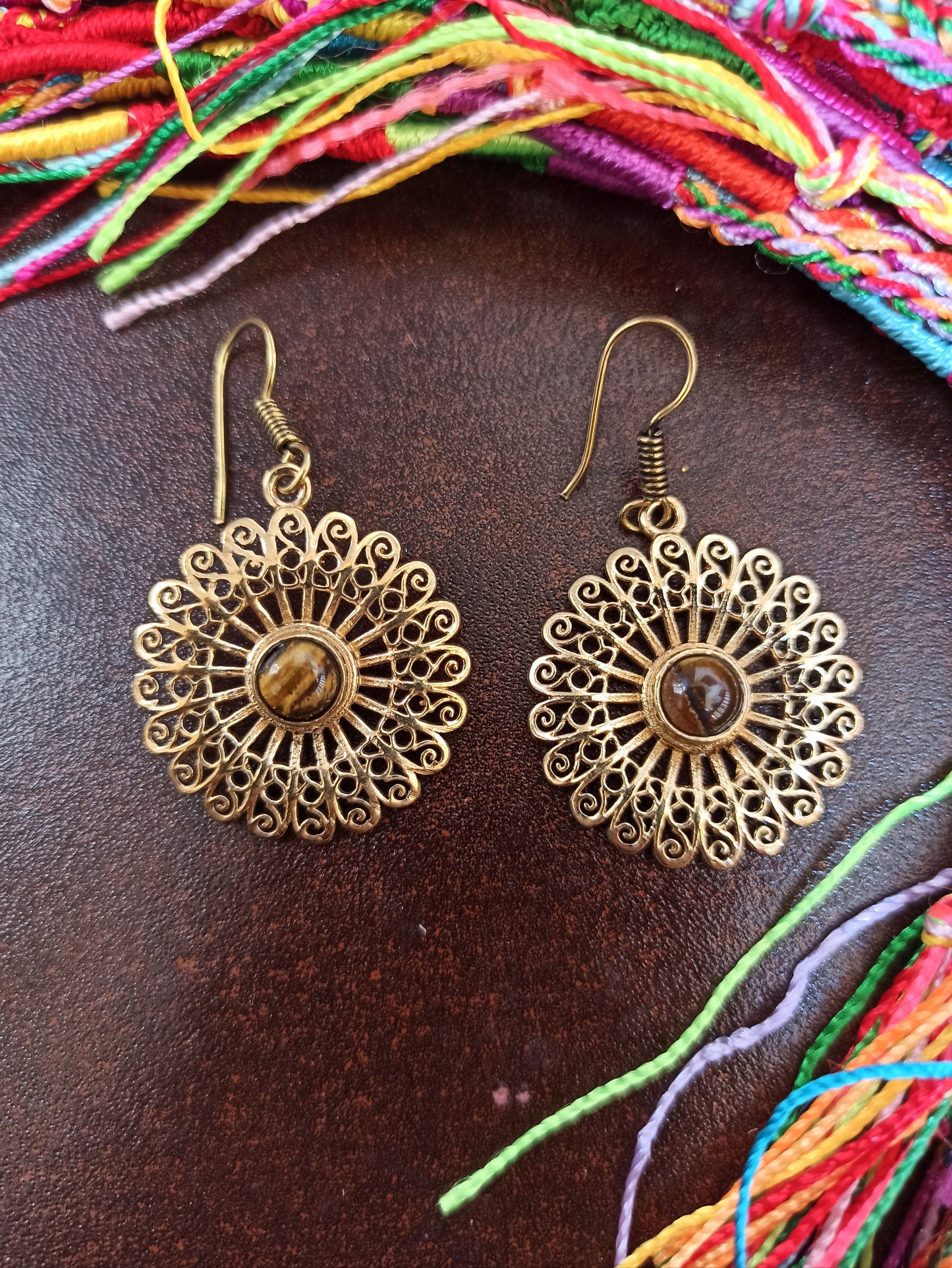 Golden tiger eye rosette boho earrings