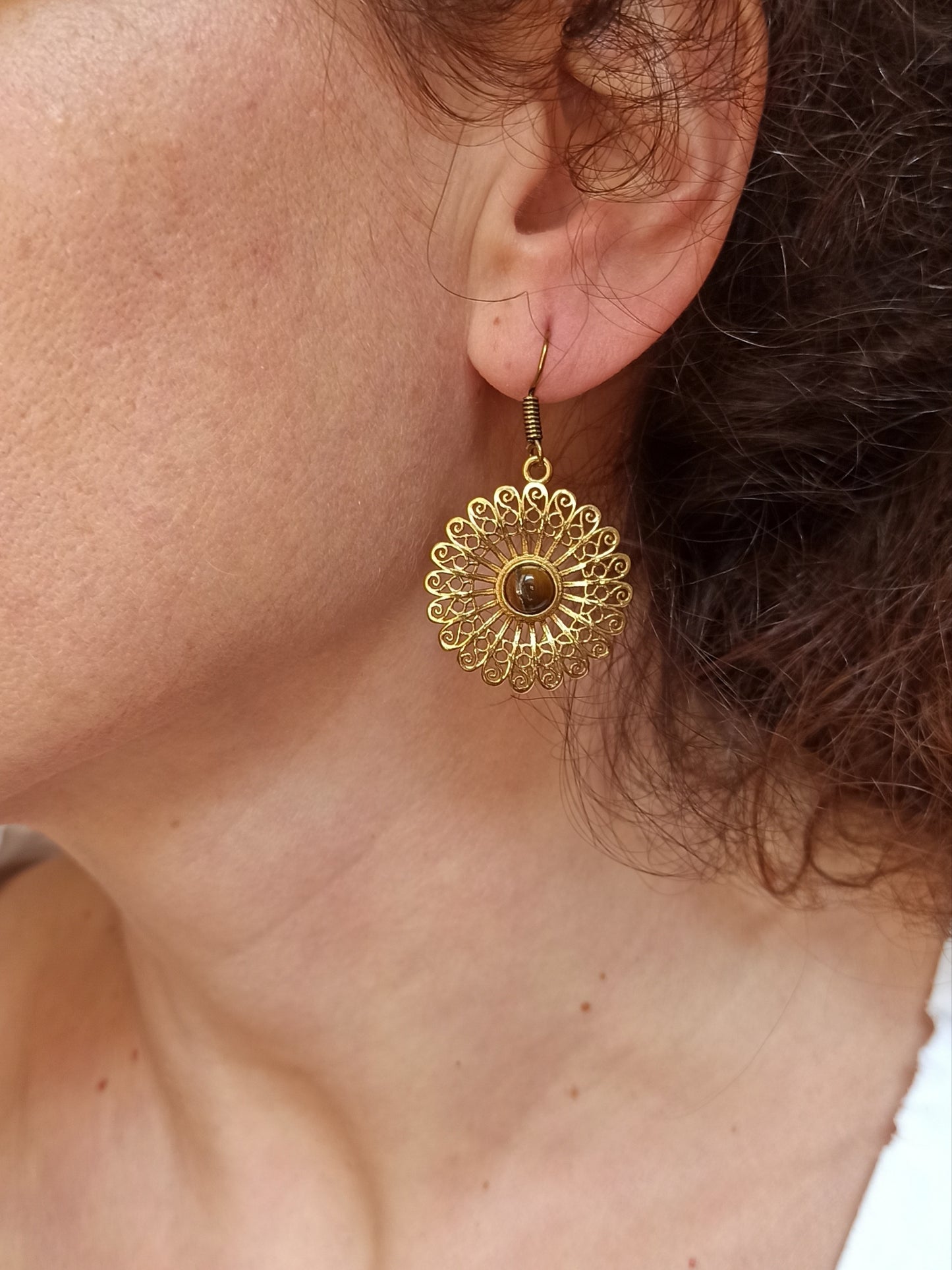 Golden tiger eye rosette boho earrings