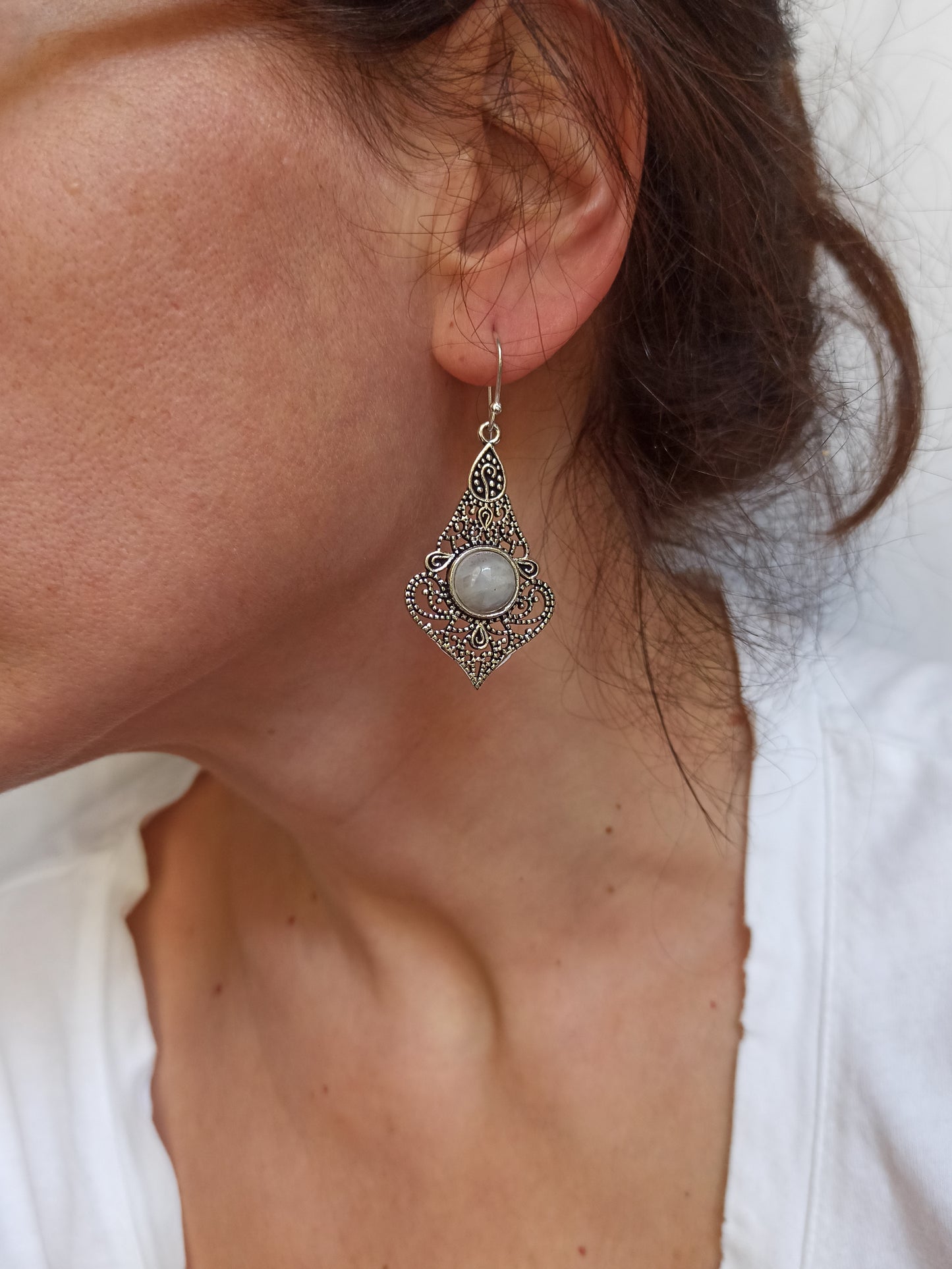 Hawa Mahal moonstone silver boho earrings