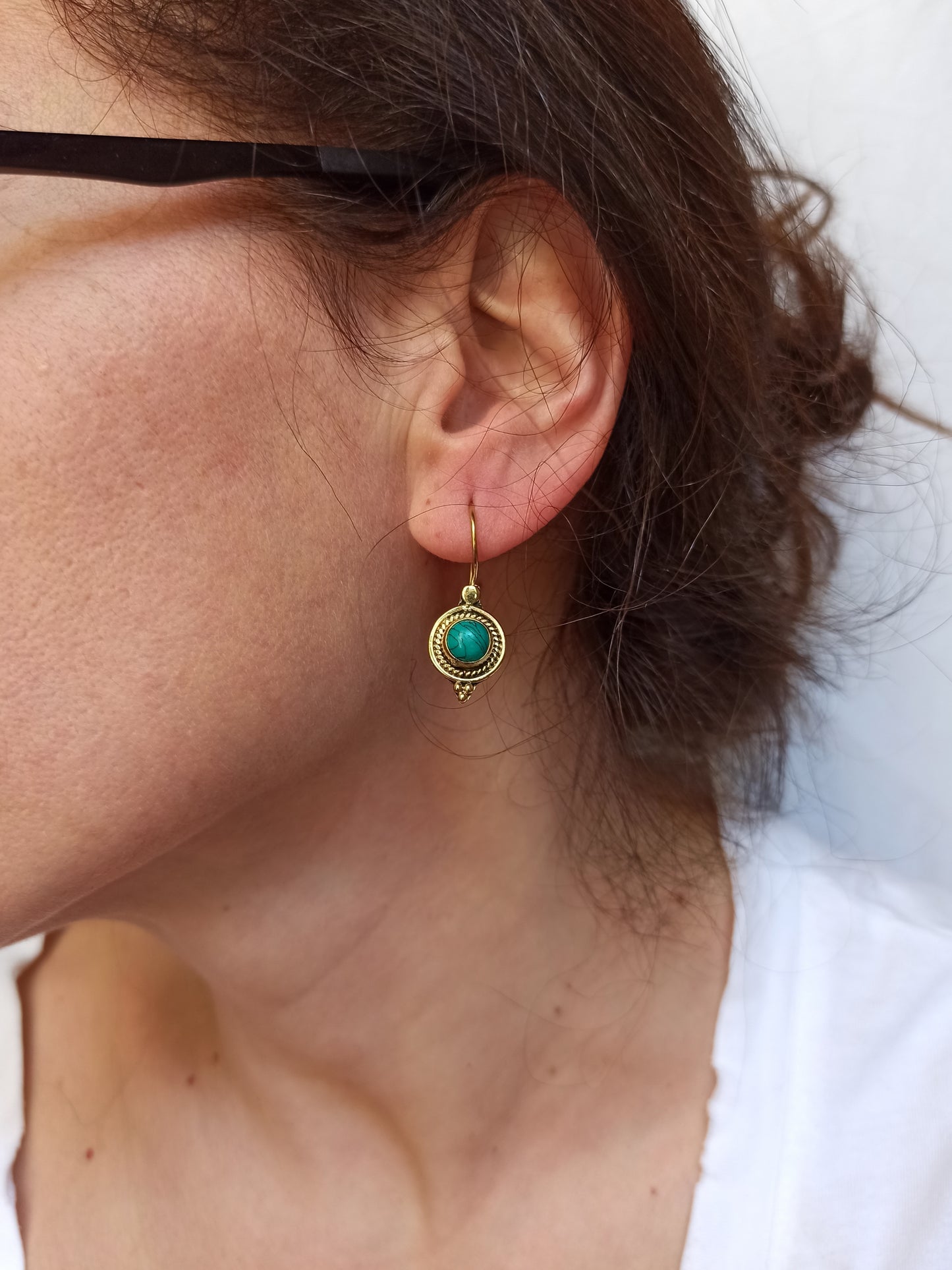 Golden boho earrings with turquoise circle