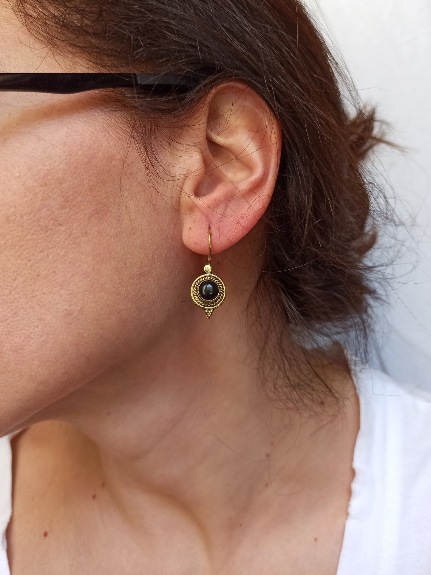 Golden boho earrings with black onyx circle