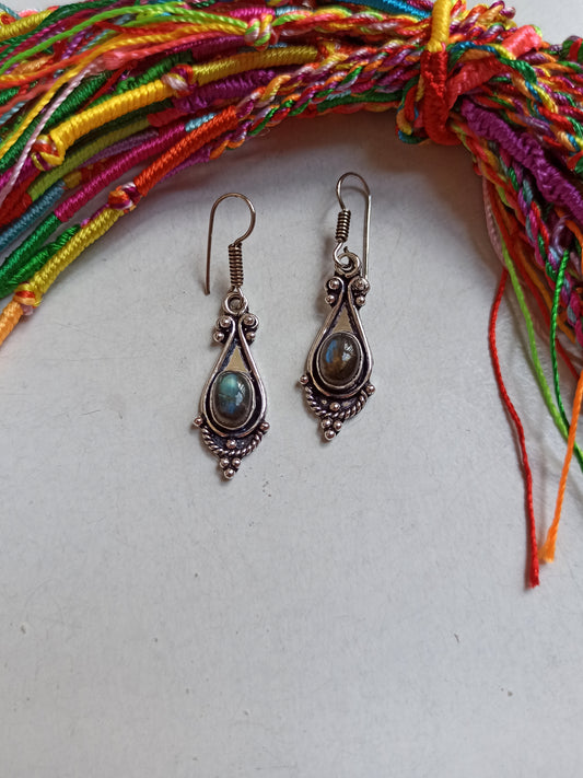 Boho silvery oval labradorite drop earrings