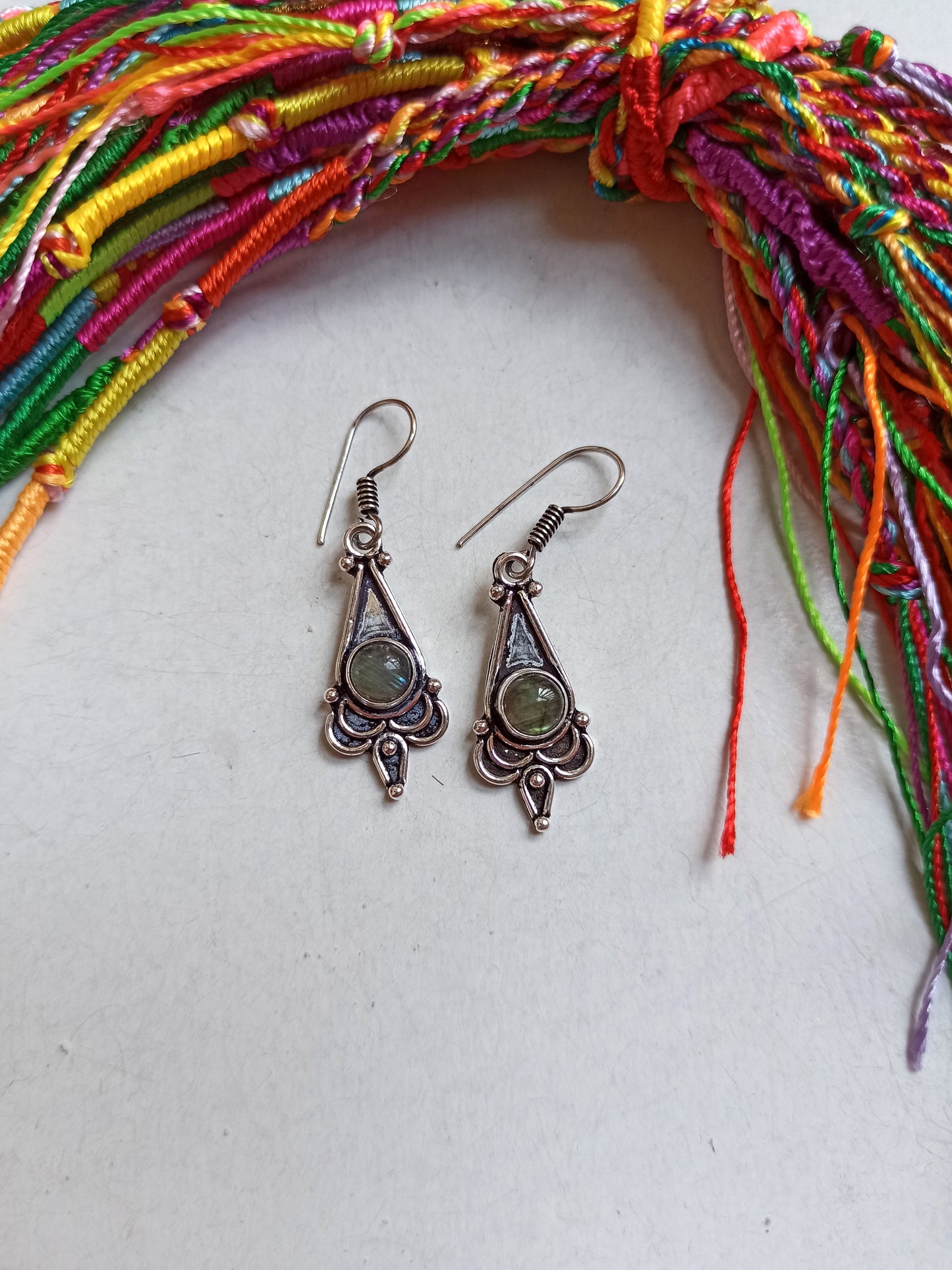 Silvery boho earrings with labradorite lotus tip