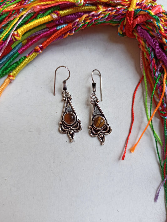 Silver tiger eye lotus tip earrings