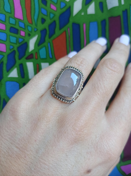 925 silver rose quartz ring D131