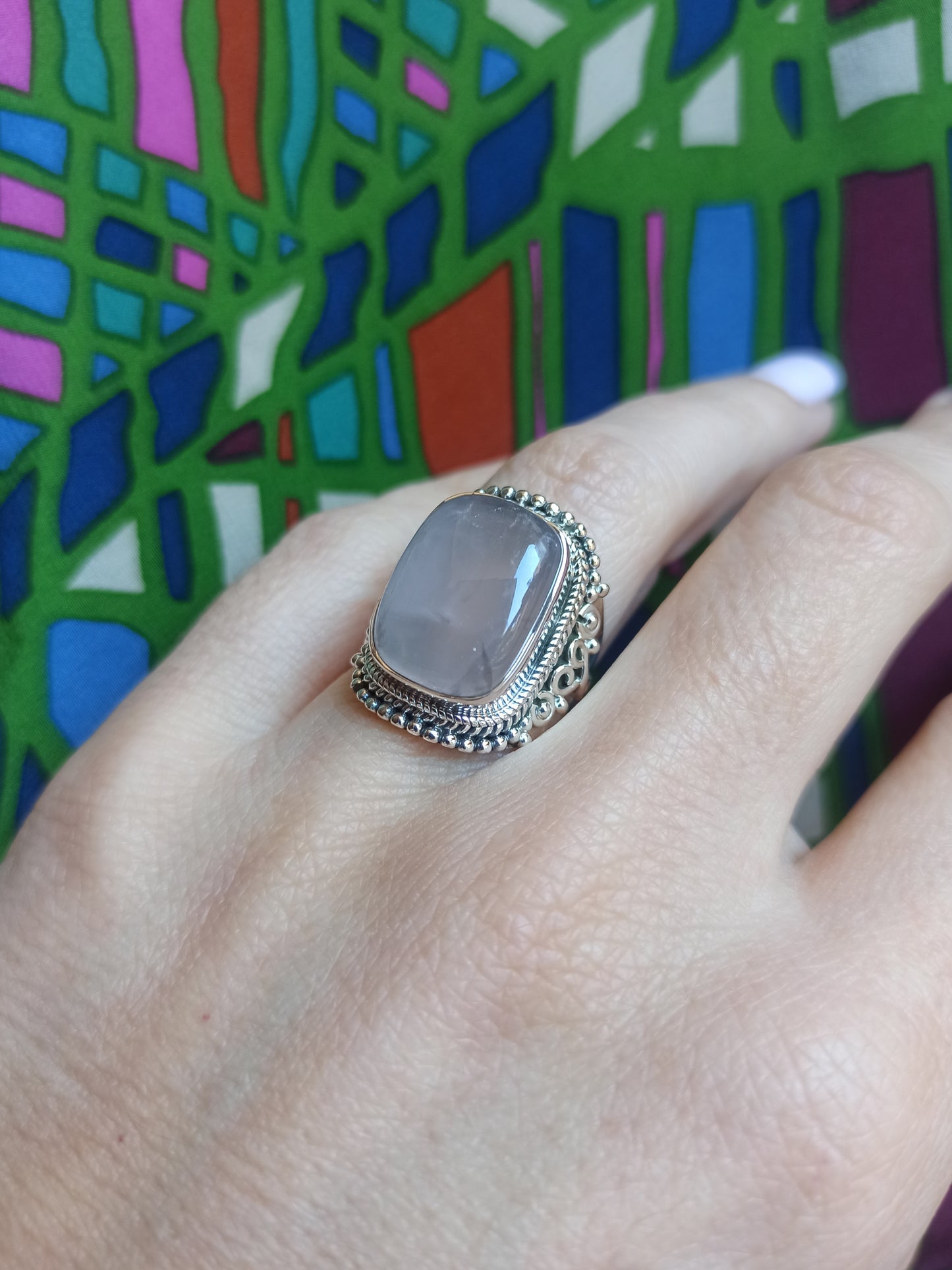 925 silver rose quartz ring D131