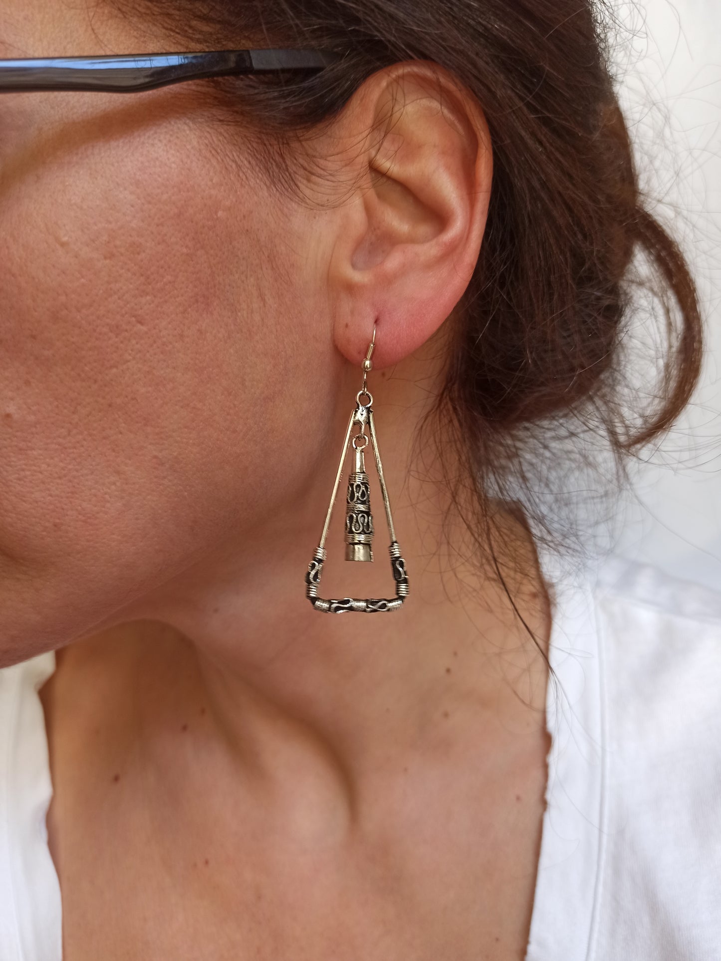 Boho silver tribal triangle earrings