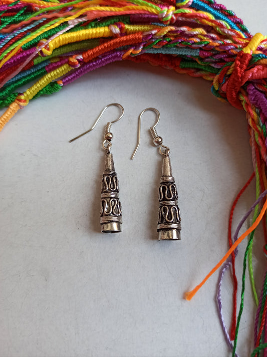 Boho silver tribal cone earrings