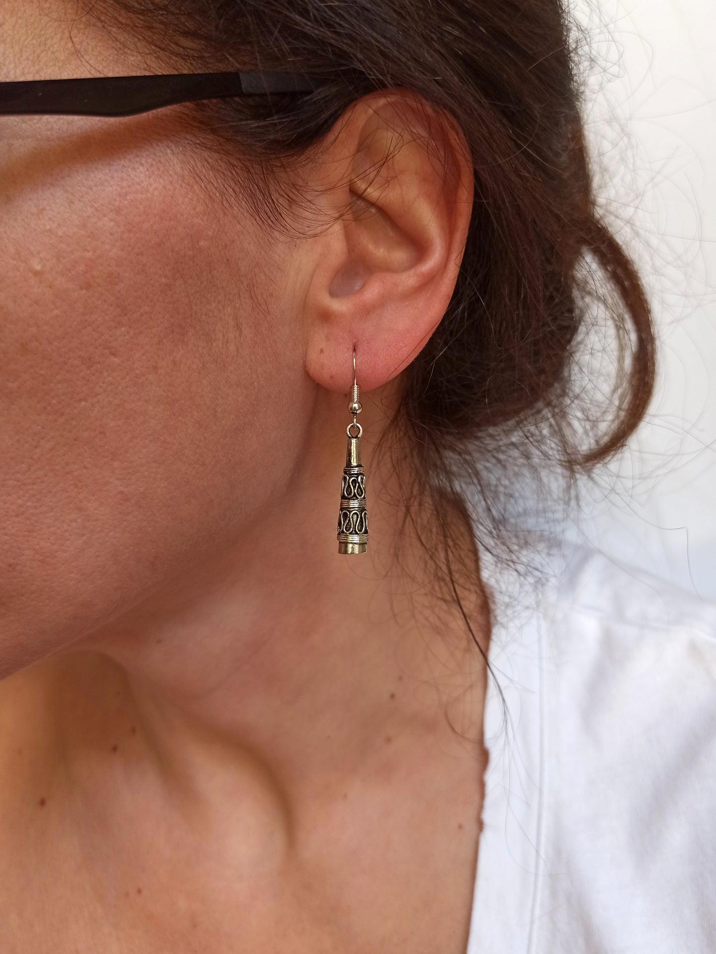 Boho silver tribal cone earrings