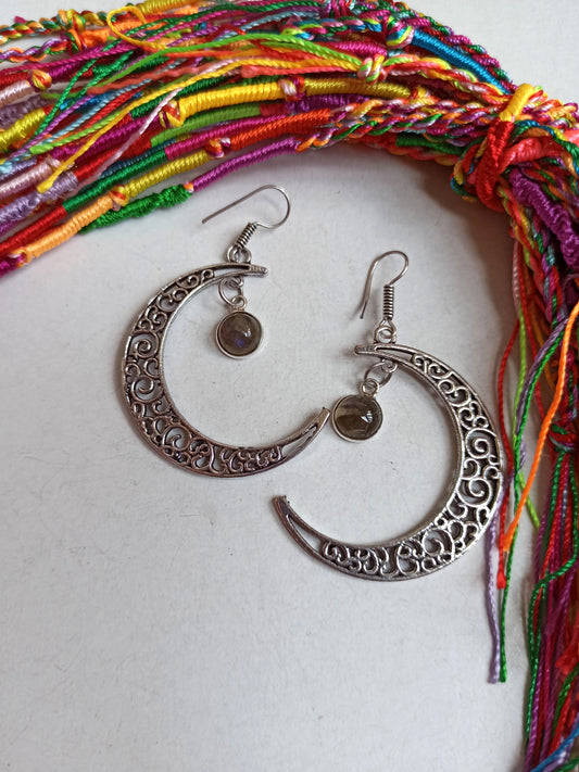 Boho silver moon earrings