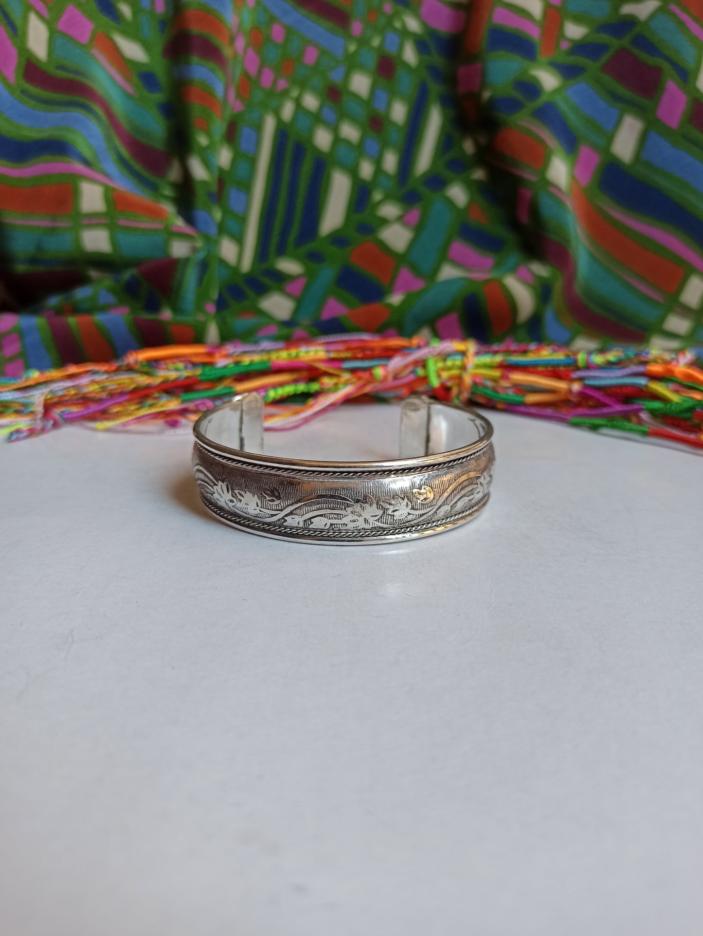 Thin silver bangle bracelet