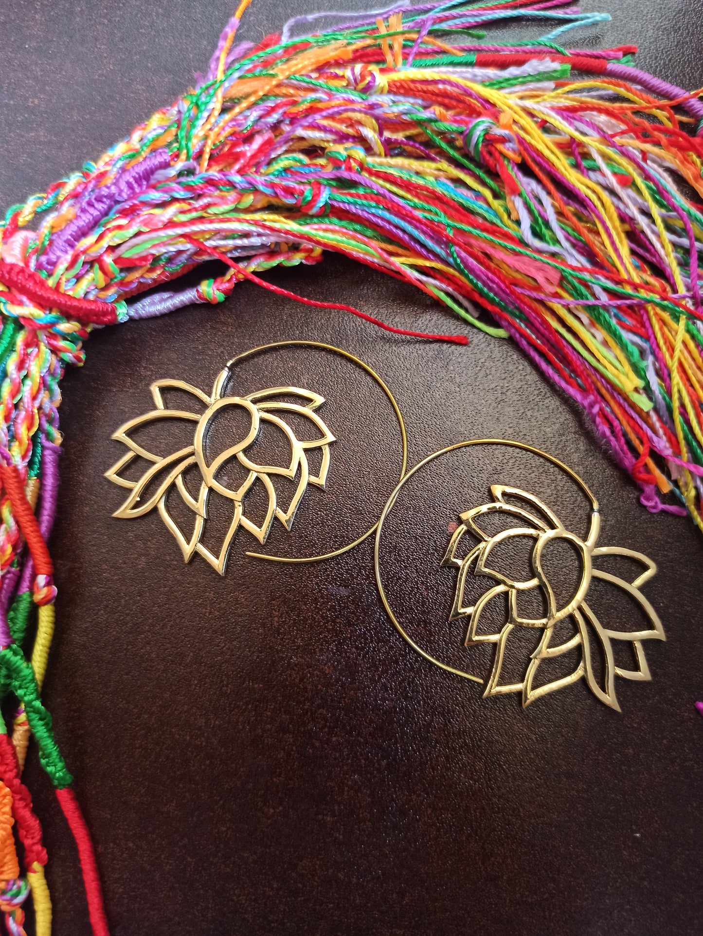 Boho golden spiral lotus flower earrings