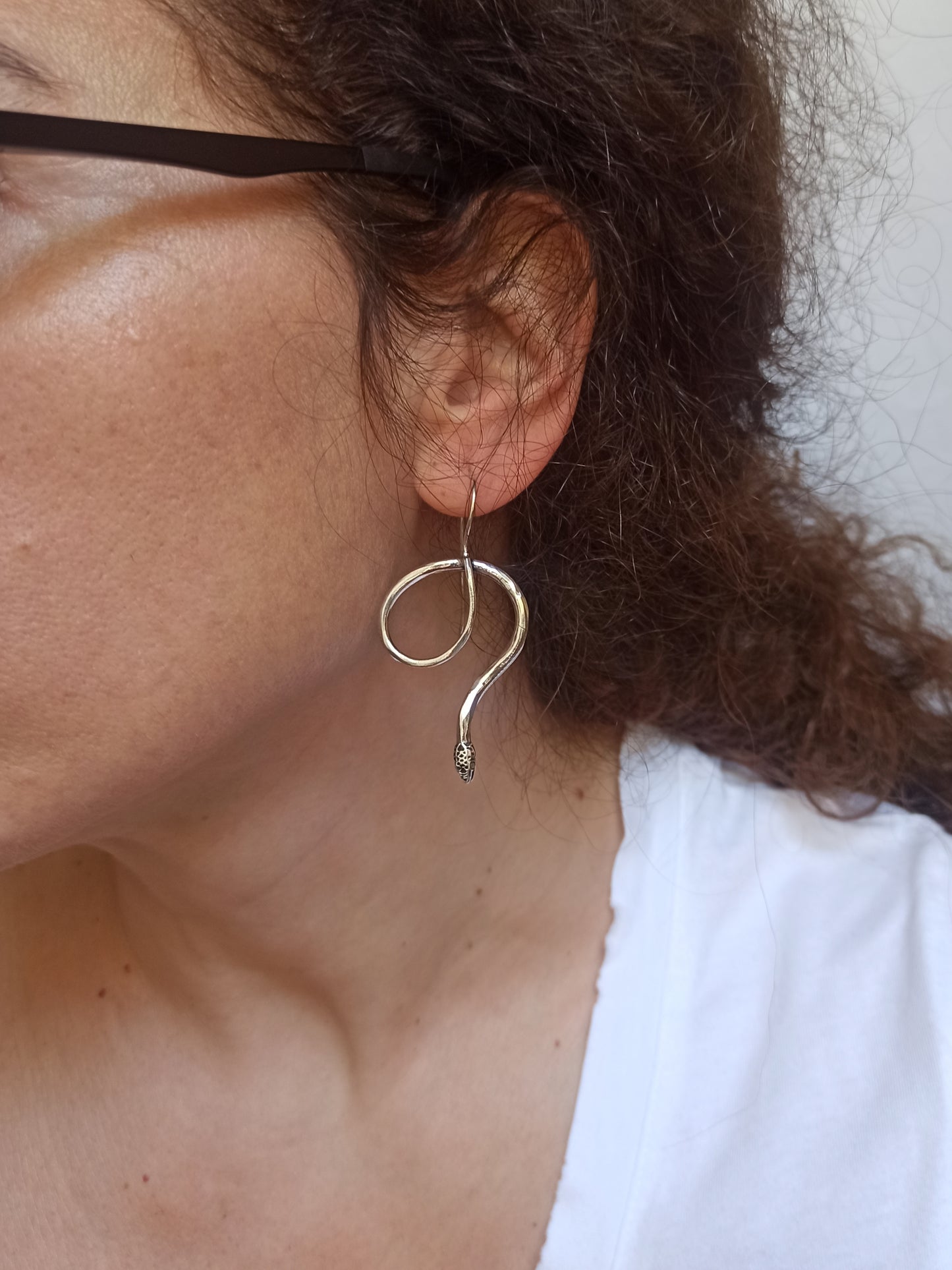 Smooth silver snake boho earrings