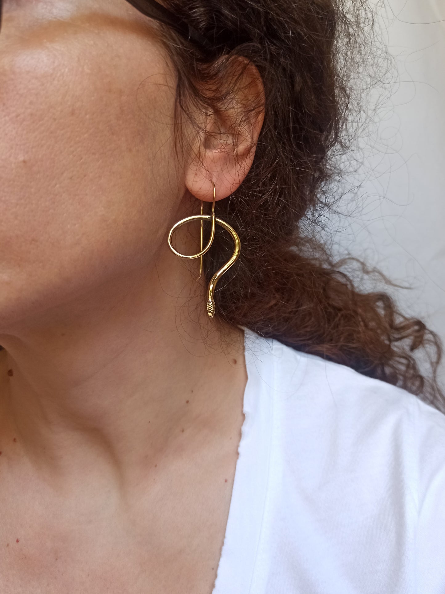 Smooth golden snake boho earrings