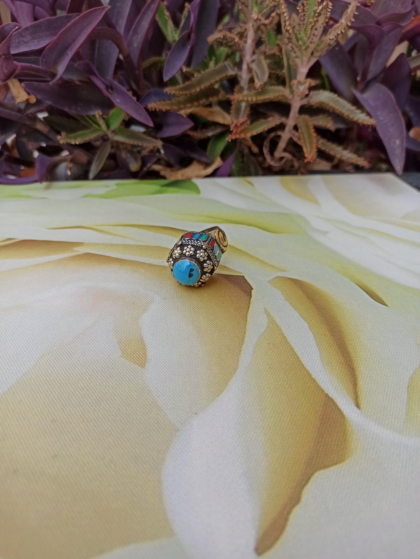 Large antique vintage turquoise paste seal ring