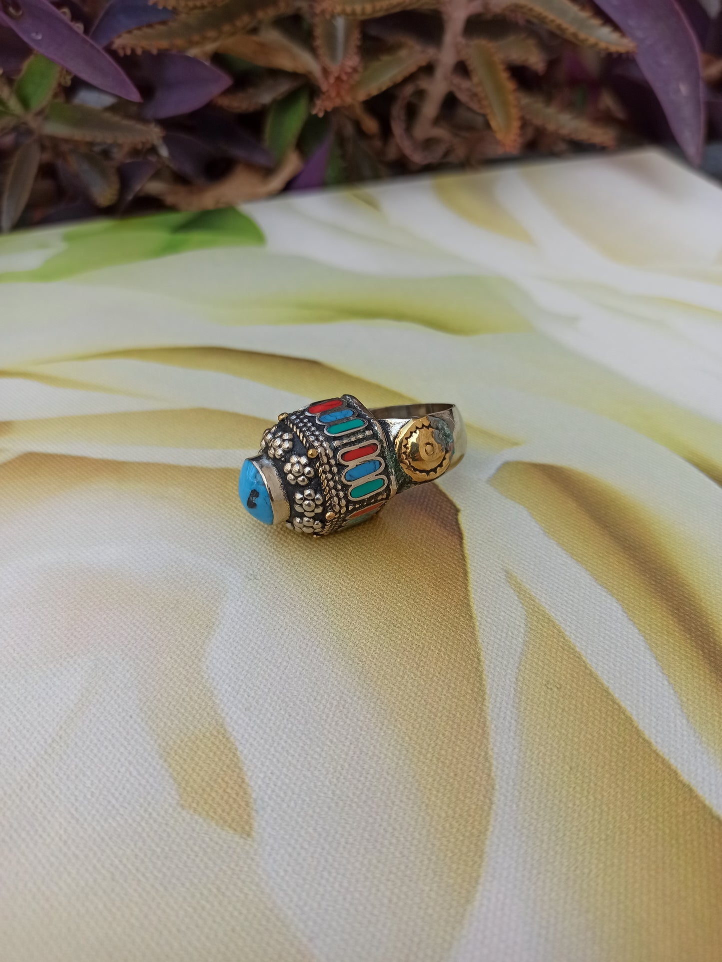 Large antique vintage turquoise paste seal ring