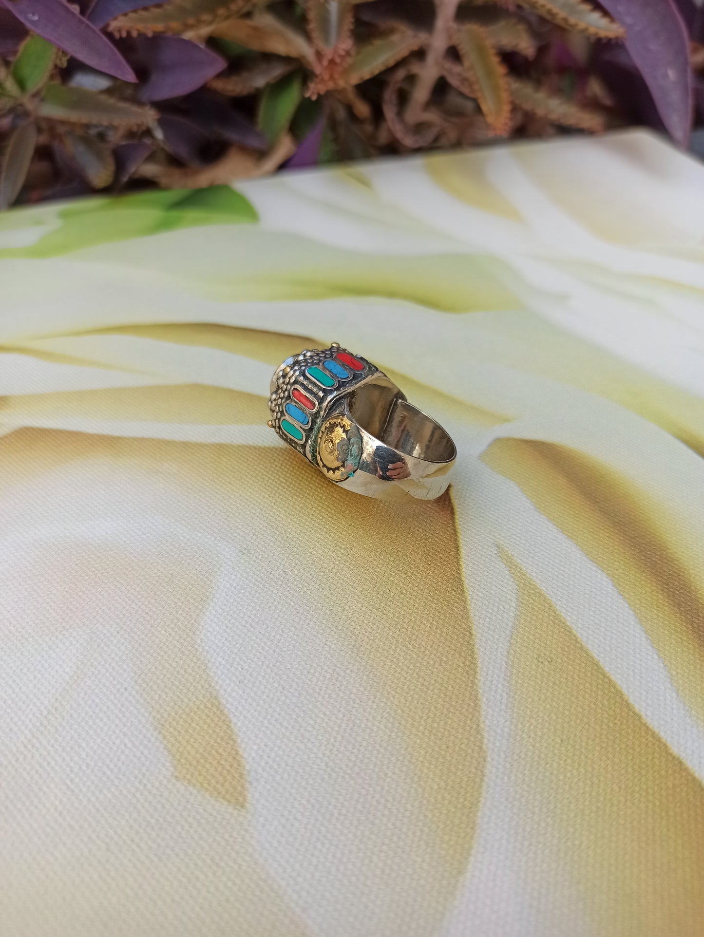 Large antique vintage turquoise paste seal ring