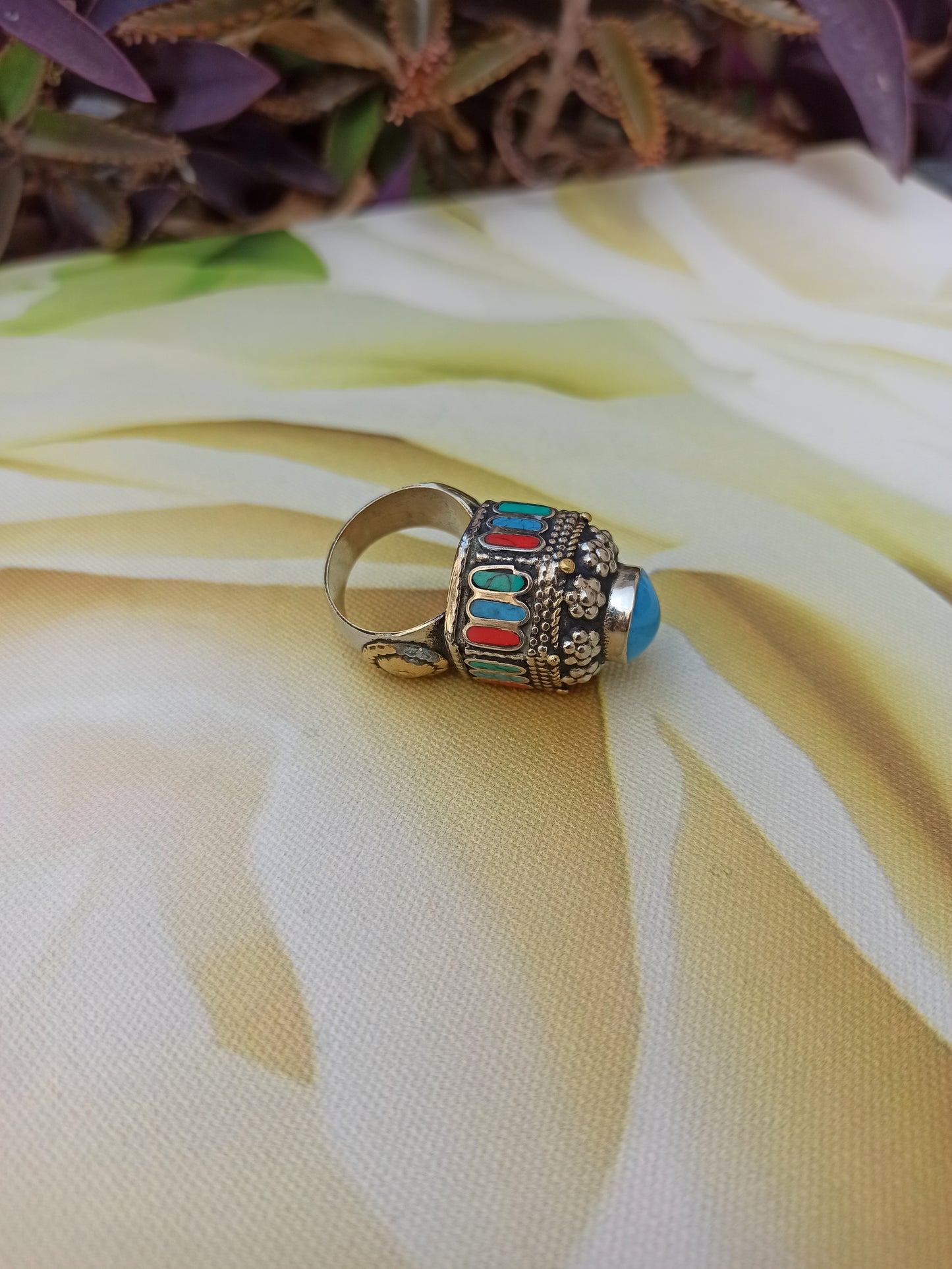 Large antique vintage turquoise paste seal ring